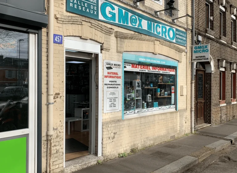 Façade de la boutique informatique Gmaxmicro à Sotteville-lès-Rouen, près de Rouen
